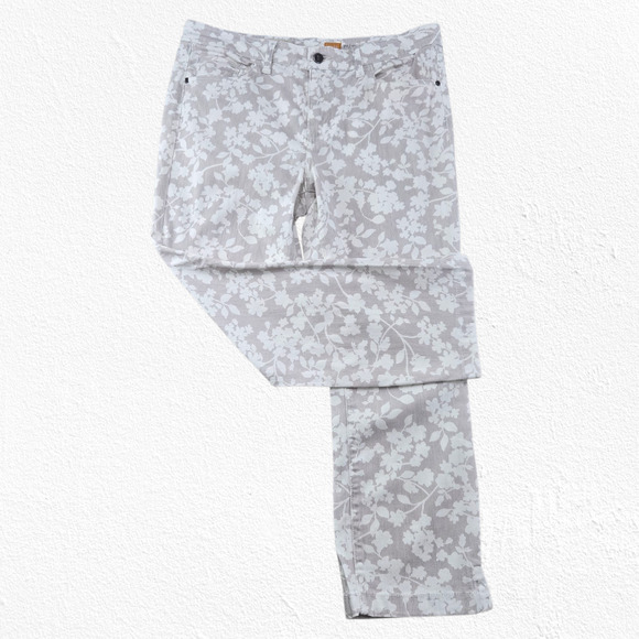 Pilcro and the Letterpress Gray Floral Cropped Straight Leg Pants Size 32 - Picture 1 of 14